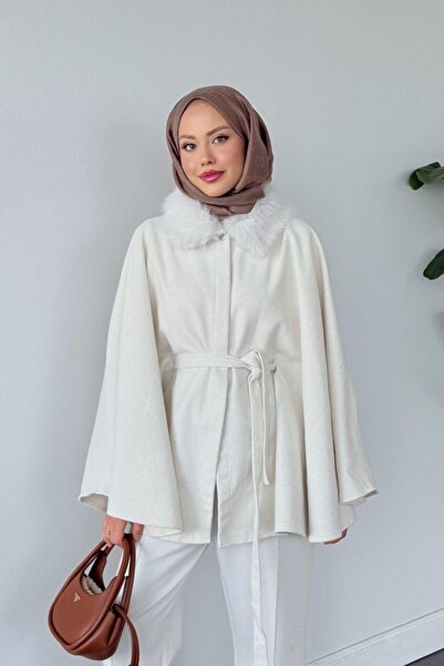 Hazamoda Kürk Yaka Panço Beyaz