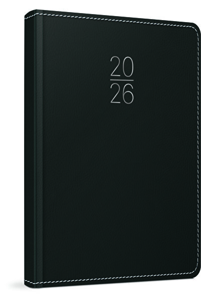 Gıpta 2026 107-ETK İplik Dikişli-Deri Sert Kapak 17x24 Günlük Ajanda Siyah