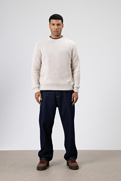 VAMOSCLO Crew Neck Oversize Knitwear Sweater Stone