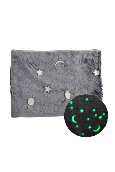 OEM Glow-in-the-Dark Blanket with Stars, Premium Soft Material, 120 x 150 cm, Gray