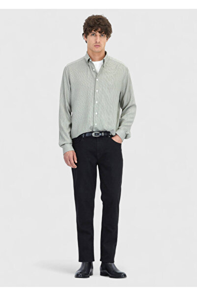 Ramsey Πουκάμισο Casual Fit υφαντό από βαμβακερό μείγμα χακί