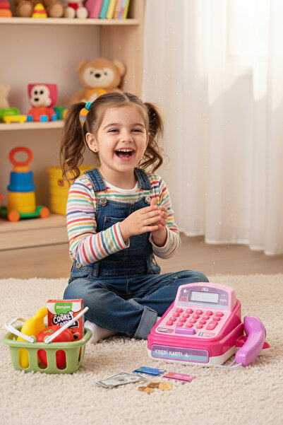 hak-iş oyuncak Hesap Makineli Oyuncak Yazar Kasa Seti – Barkod Okuyuculu, Mey...