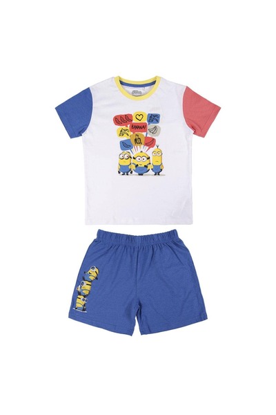 Minions Kids' Pajama Set, The Rise of Gru, Age 10, Size 140 cm, Short Sleeve, White/Blue