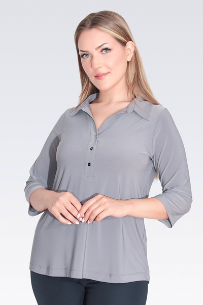 TOLGA SARAÇOĞLU 10692 Gray Polo Neck Three Quarter Sleeve Knitted Blouse