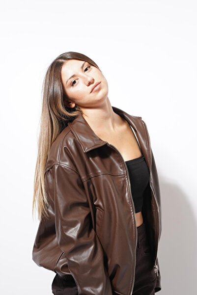 Pafi Moda سترة كارل الجلدية باللون البني