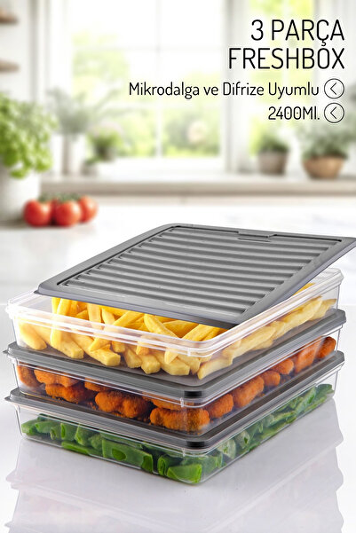 Nandy Home 3 Pieces of 2400 Ml. Freshbox Storage Container Set - Microwave and Dishwasher Compatible