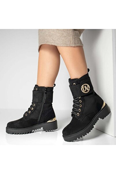 Modlet.ro Women's black suede boots with zipper and hook-and-loop closure MOD...