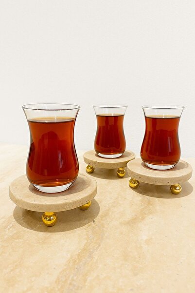 Modestmar Travertine Round Marble Coaster Gold Top Foot