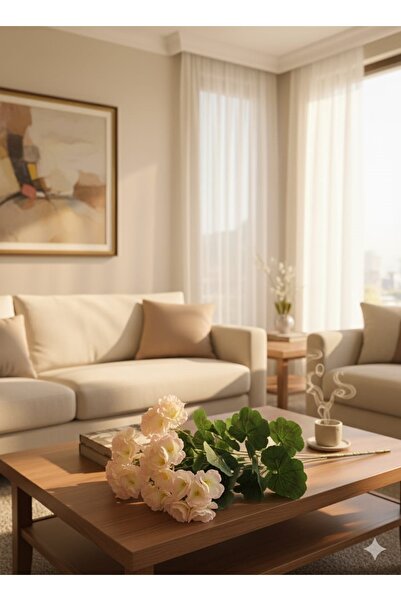 YAPAY ÇİÇEK DERYASI Artificial Flower Large Geranium 7 Branches Bunch 40 cm Salmon Home Pot Decoration