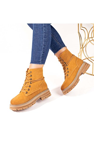 Modlet.ro Ghete de damă din piele întoarsă kaki cu talpă groasă MOD10060