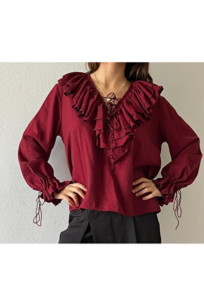 DİMA Μακρυμάνικη μπλούζα με βολάν στον γιακά και το μανίκι