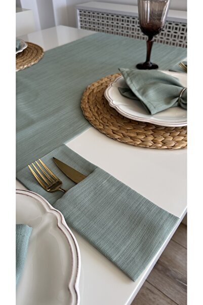 Decamor home Linen Textured Green Fabric Spoon Rest 10 X 24 cm 6 Pieces