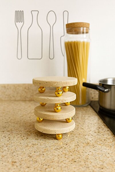 Modestmar Travertine Round Marble Coaster Gold Top Foot