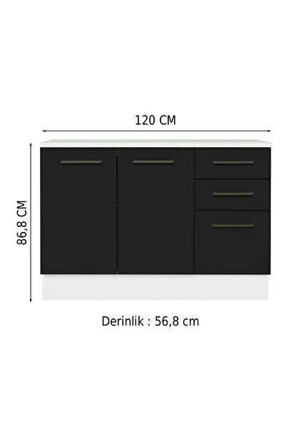 Tdesigno Yale Mutfak Alt Modül 3 Çekmeceli -2 Kapaklı-120 Cm -tezgah Dahil