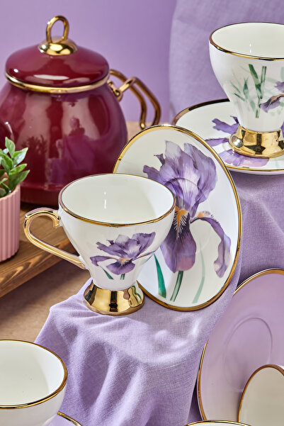 Cooker Luxury Porcelain Floral Gilded Detailed 6-Person 230 ml Coffee Cup Set