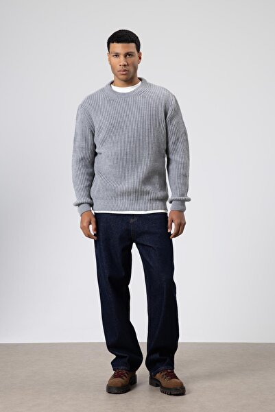 VAMOSCLO Crew Neck Oversize Knit Sweater Gray Melange