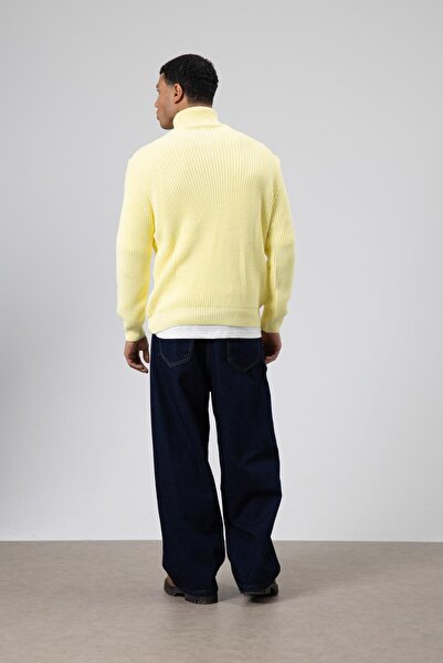 VAMOSCLO Oversize Triko Boğazlı Kazak Sarı