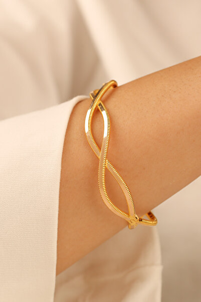 Çgk Çiğdem Gürel Kuyumculuk 14K Altın Kadın Kıvrımlı Twist Model Kelepçe Bile...