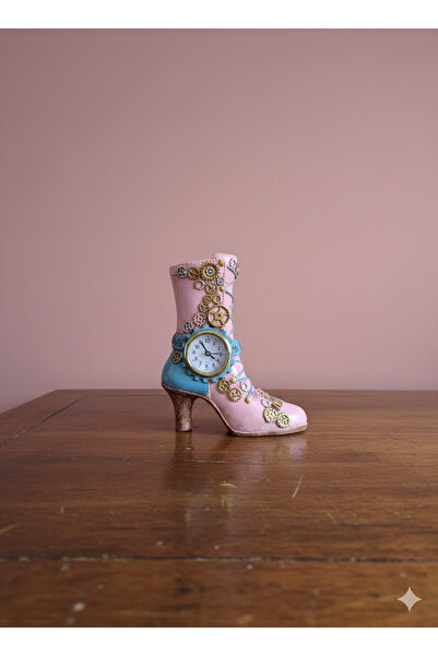 Flower Toys Çizmeli Saat Kalemlik Dekoratif Vintage Biblo Ev İşyeri Süsü Hedi...