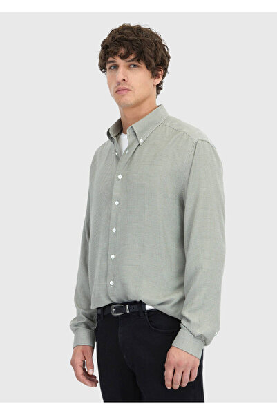 Ramsey Πουκάμισο Casual Fit υφαντό από βαμβακερό μείγμα χακί