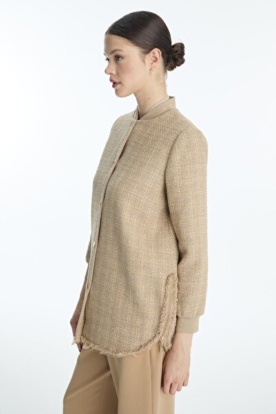 Zühre Tweed Textured Buttoned Beige Jacket Tk-1678