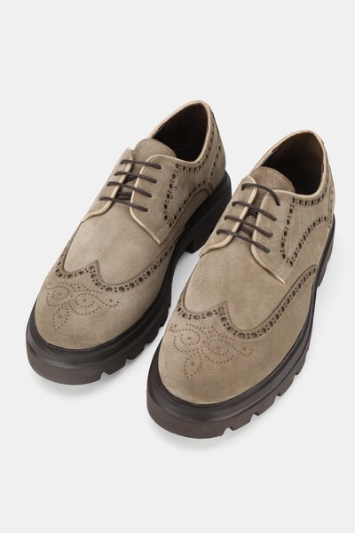 TUNAELLİ Men's Beige Suede Genuine Natural Leather Size 39-45 Eva Sole Lace-Up Shoes