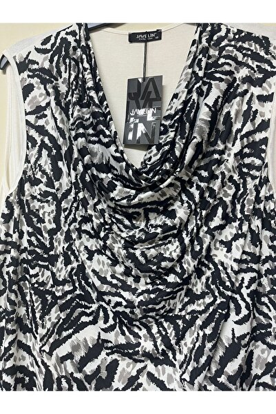 Javelin Collection Viscose Printed Bluz with Degaje Collar on the Front