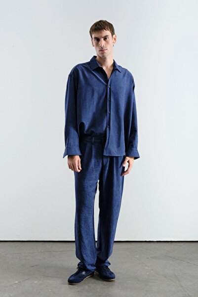 GIESTO Plied Effect Modal Dark Blue Trousers