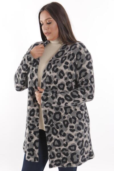 Metpoint Trend42Plus Plus Size Gray Leopard Print Cardigan