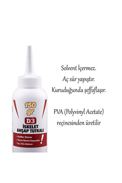 Badem10 Hazır İskelet Ahşap Tutkalı 150 gram Şeffaf D3 Tahta Mdf Sunta Kumaş Kağıt DIY Uygulama Yapıştırıcı