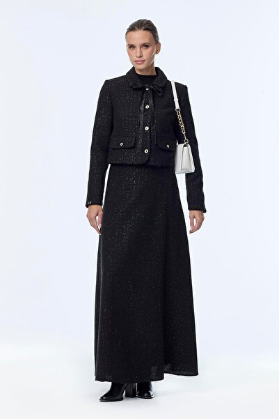 Zühre Tweed Patterned Black Double Suit Tk-1373