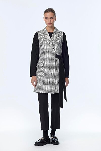 Zühre Tweed Patterned Belt Detailed Ecru Double Suit Tk-1389