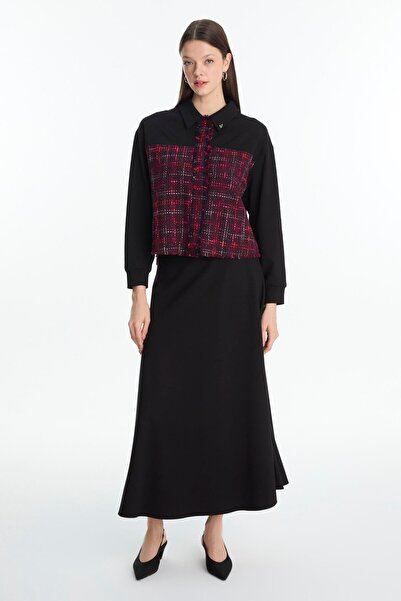 Zühre طقم مكون من قطعتين من التويد المزخرف بالبروش باللون البرقوقي TK-1699