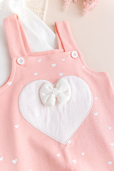 Babymod Heart Patterned Bow Baby Girl Jumpsuit Salopet Set