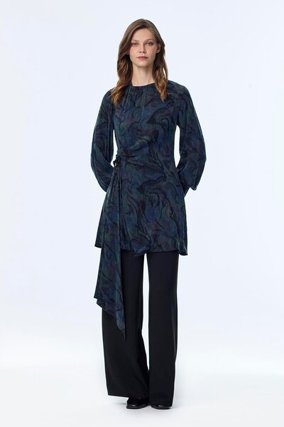 Zühre Accessory Detailed Patterned Blue Double Suit Tk-1719