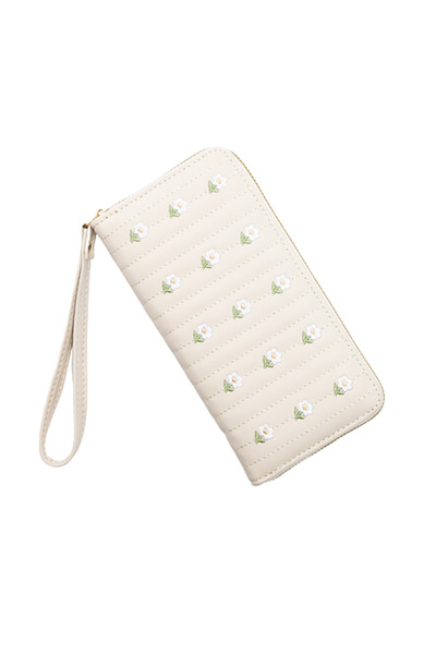 Tessero Rectangular women's wallet made of eco-leather, floral pattern, multiple compartments, handle, in