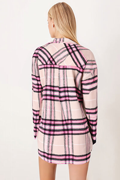 armonika Women's Light Beige Men's Collar Oversize Jacket with Slits on the Sides Arm-26K001009