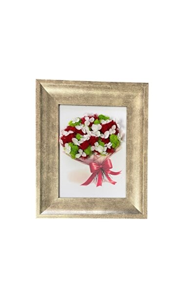 ALVAL Picture with stabilized lichens and flowers, bouquet, red and green, 27x22 cm