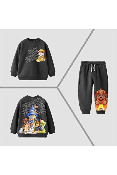 KidsSel New Season Boys' Printed 3 Thread Cotton Fabric Top and Bottom Set