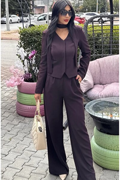 Gülşen Gök Butik Mürdüm Ceket Pantolon Takım