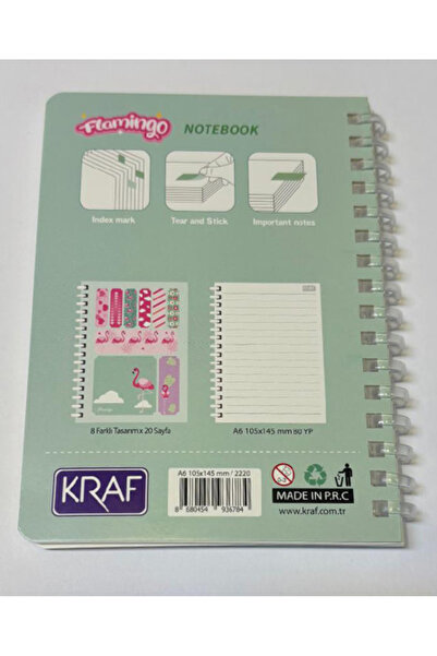 KRAF A6 Spiral Notebook + Index (Pp) + Sticky Note Paper Set Flamingo Themed