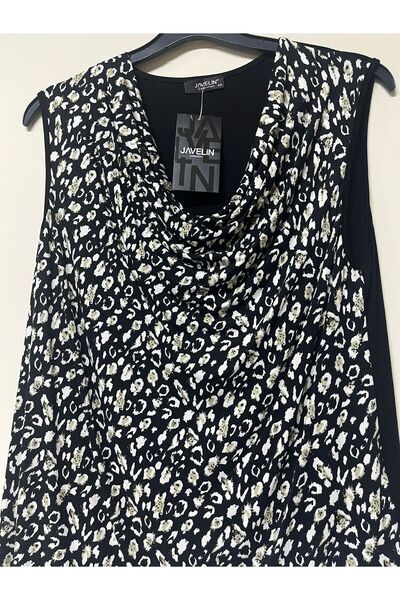 Javelin Collection Viscose Printed Bluz with Degaje Collar on the Front