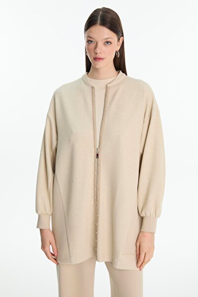 Zühre Beige Triple Combination Suit with Zippered Stone Detail Tk-1714