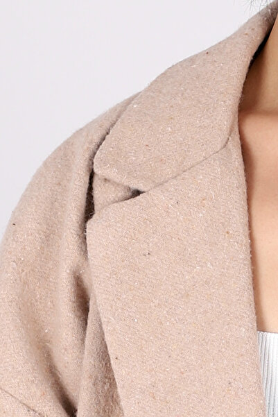 armonika Γυναικείο μπεζ ανδρικό μπουφάν με πλαϊνά γιακά άνοιγμα oversized ARM-26K001009