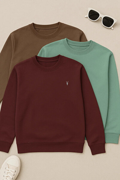 COMBİNE MİCHAİL Men's Basic Comfortable Casual Loose 3-Piece Sweatshirt