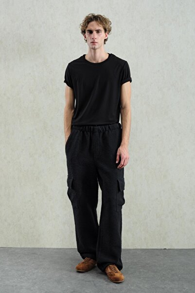 GIESTO Jacquard Patterned Cargo Black Pants