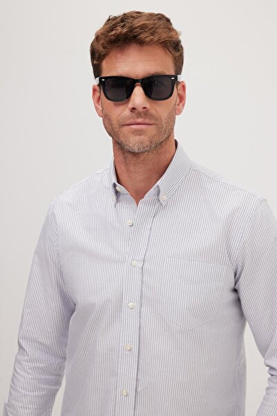 Tudors Men's Regular Fit Classic Cut 100% Cotton Navy Blue Striped Shirt