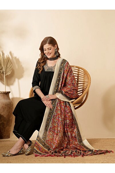 PRIYA'S PANACHE Women's Ethnic Viscose Rayon A-Line Kurta Set with Palazzo & Chanderi Dupatta