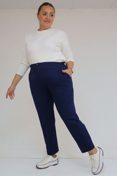 Eslina 59030 Plus Size Buttoned Zippered Modal Pants - Indigo