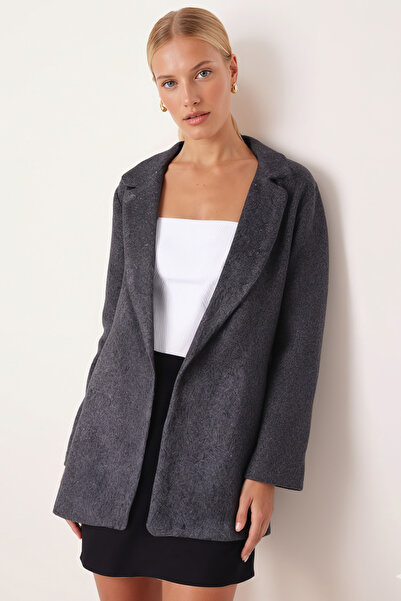 armonika Γυναικείο ανθρακί ανδρικό μπουφάν με πλαϊνά γιακά άνοιγμα oversized ARM-26K001009